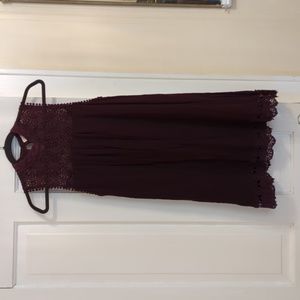 Maroon Lace High Neck A Line Dress